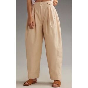 Maeve Anthropologie Pleated Barrel Pants Button Waist Size 8 Beige $168‎